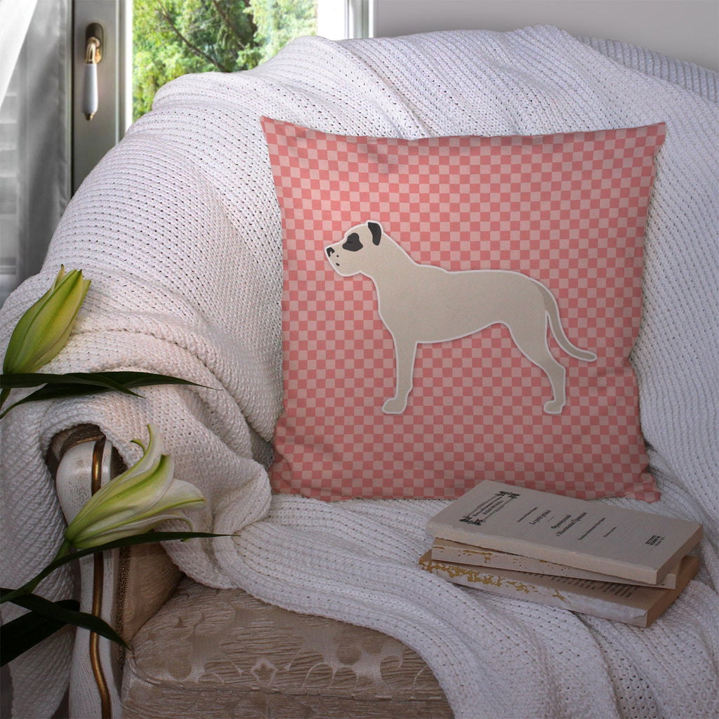 Dogo Argentino Checkerboard Pink Decorative Throw Pillow 14x14 Indoor Outdoor Accent Cushion, Fabric Cover with Insert for Sofa, Bed, Porch & Living Room