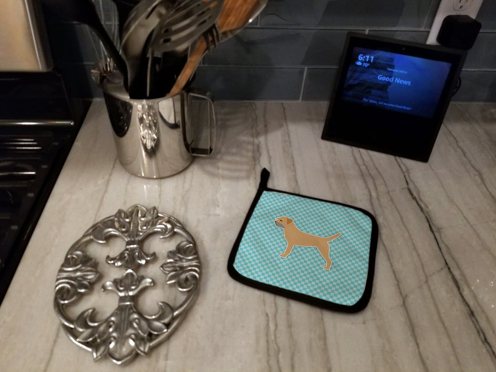 Border Terrier  Checkerboard Blue Pot Holder Set of 2 Heat Resistant Quilted Hot Pads 7.5 x 7.5 Inch, Insulated Kitchen Trivets for Cooking & Baking