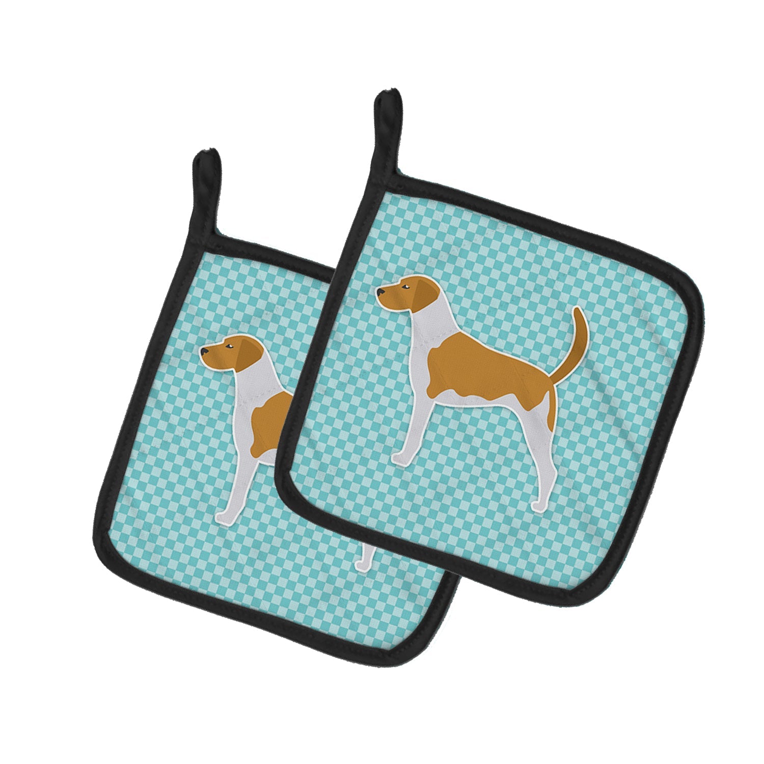American Foxhound  Checkerboard Blue Pot Holder Set of 2 Heat Resistant Quilted Hot Pads 7.5 x 7.5 Inch, Insulated Kitchen Trivets for Cooking & Baking