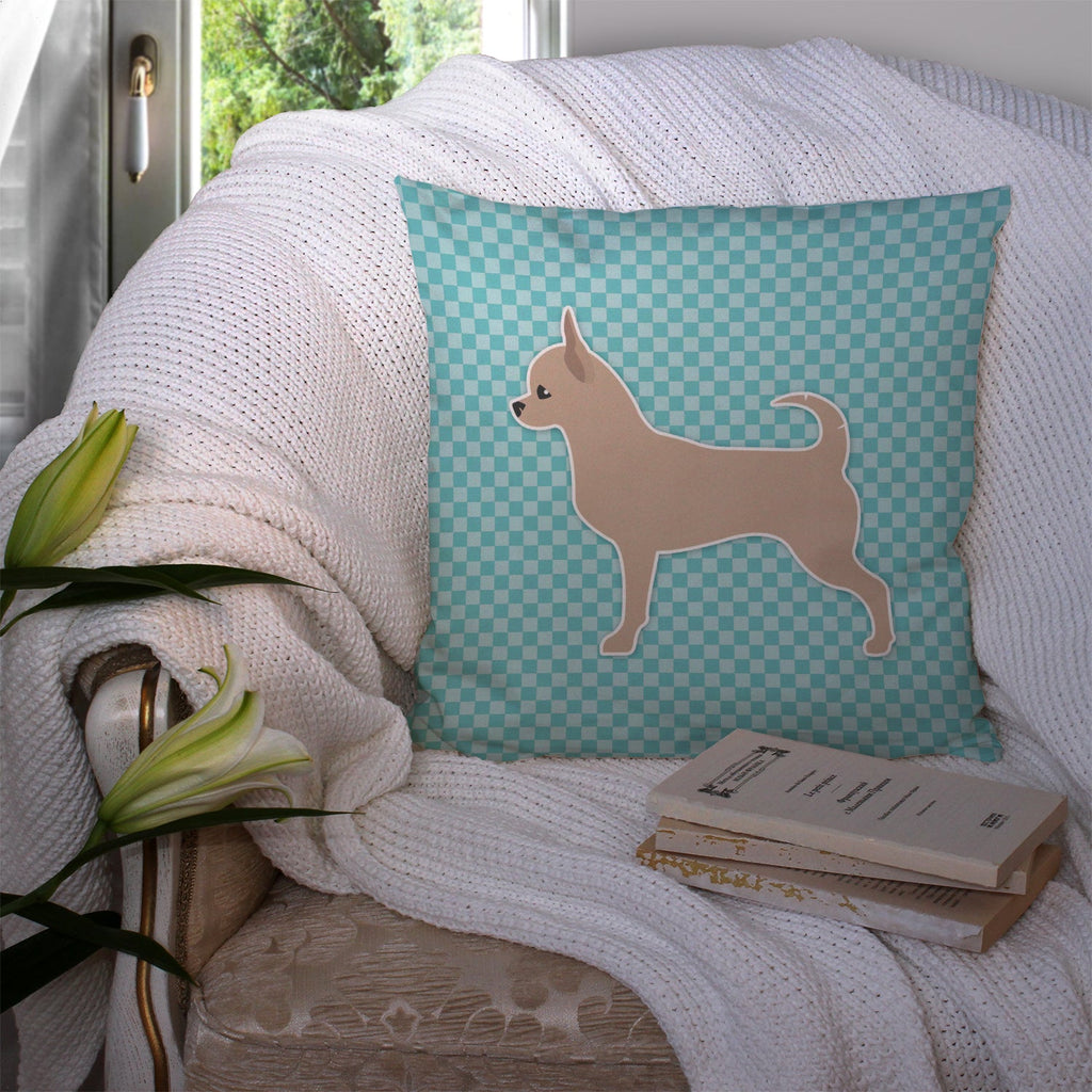 Chihuahua Checkerboard Blue Decorative Throw Pillow 14x14 Indoor Outdoor Accent Cushion, Fabric Cover with Insert for Sofa, Bed, Porch & Living Room