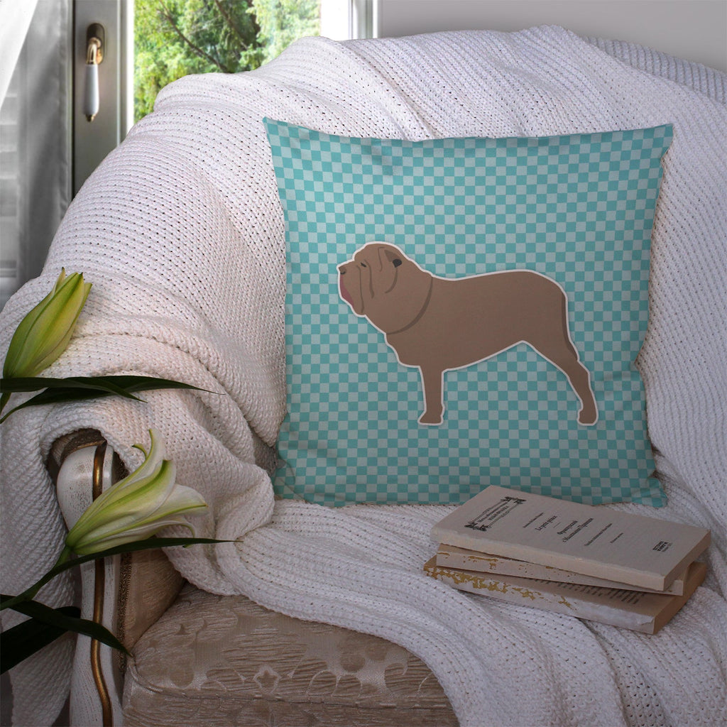 Neapolitan Mastiff Checkerboard Blue Decorative Throw Pillow 14x14 Indoor Outdoor Accent Cushion, Fabric Cover with Insert for Sofa, Bed, Porch & Living Room