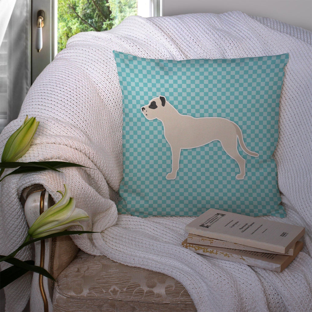Dogo Argentino Checkerboard Blue Decorative Throw Pillow 14x14 Indoor Outdoor Accent Cushion, Fabric Cover with Insert for Sofa, Bed, Porch & Living Room