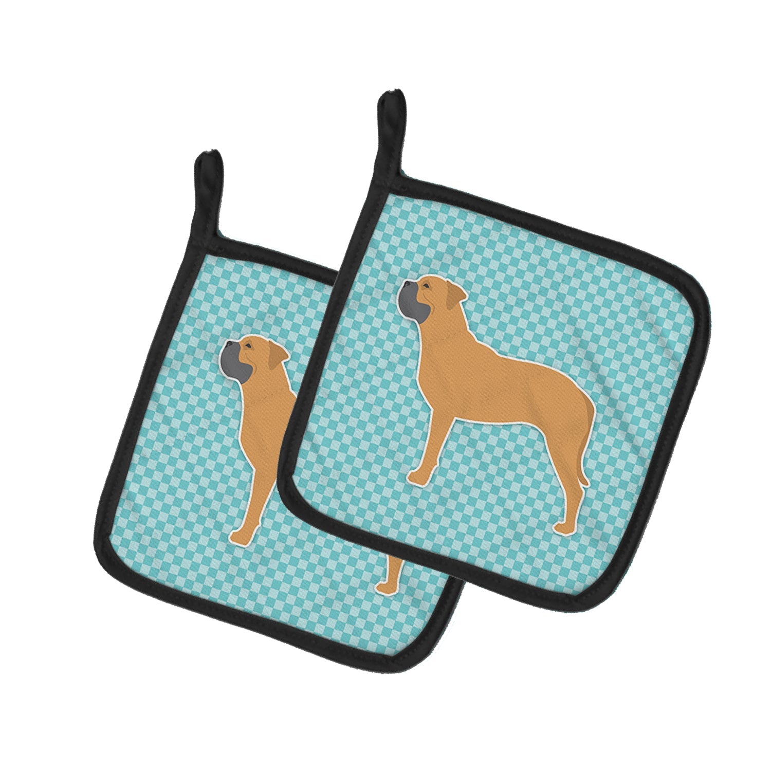 Bullmastiff Checkerboard Blue Pot Holder Set of 2 Heat Resistant Quilted Hot Pads 7.5 x 7.5 Inch, Insulated Kitchen Trivets for Cooking & Baking