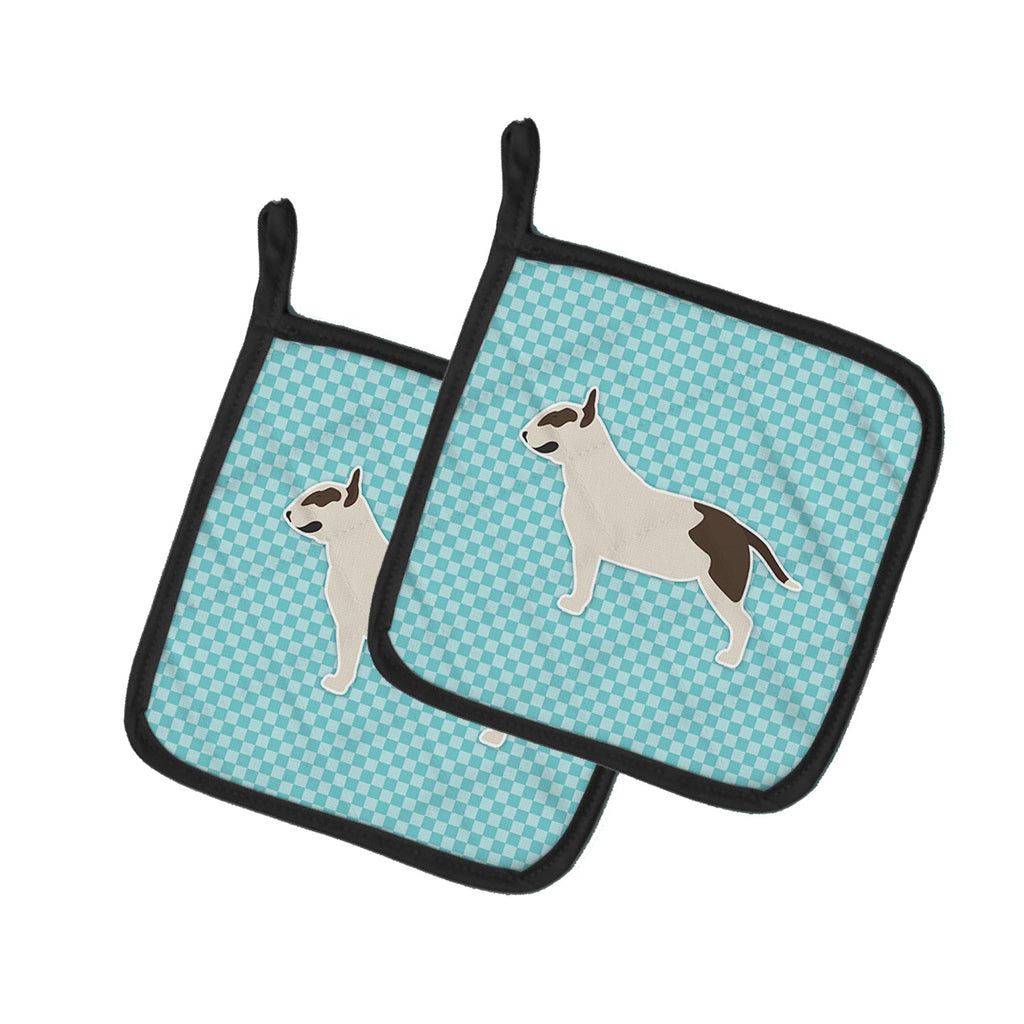 Bull Terrier Checkerboard Blue Pot Holder Set of 2 Heat Resistant Quilted Hot Pads 7.5 x 7.5 Inch, Insulated Kitchen Trivets for Cooking & Baking