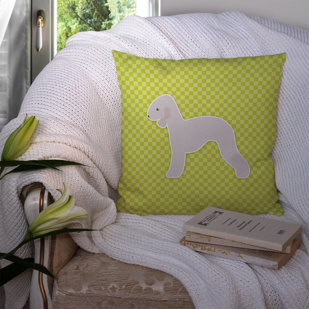 Bedlington Terrier Checkerboard Green Decorative Throw Pillow 14x14 Indoor Outdoor Accent Cushion, Fabric Cover with Insert for Sofa, Bed, Porch & Living Room