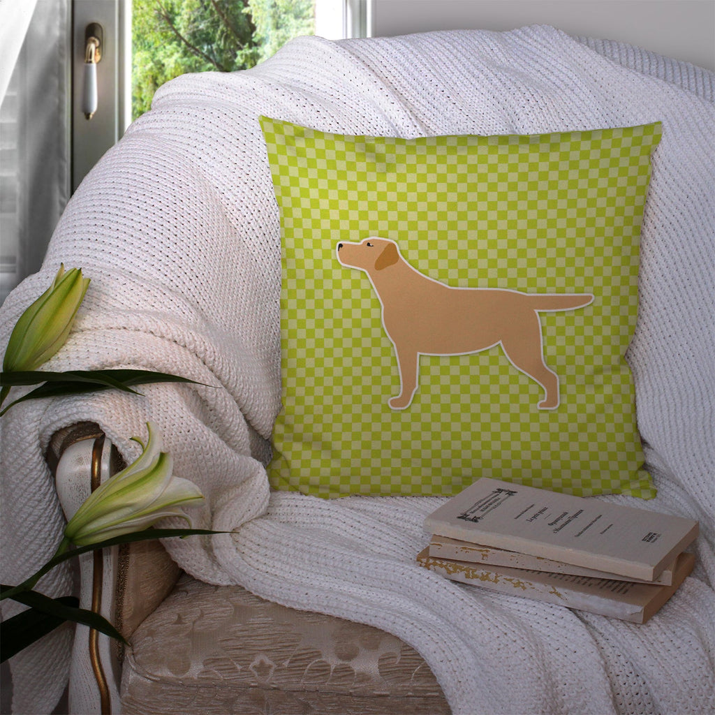 Yellow Labrador Retriever Checkerboard Green Decorative Throw Pillow 14x14 Indoor Outdoor Accent Cushion, Fabric Cover with Insert for Sofa, Bed, Porch & Living Room