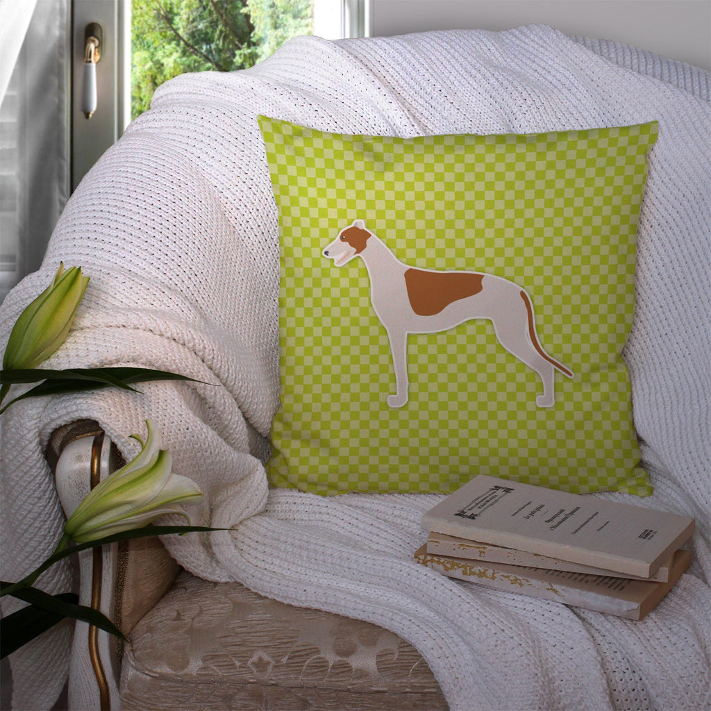 Greyhound Checkerboard Green Decorative Throw Pillow 14x14 Indoor Outdoor Accent Cushion, Fabric Cover with Insert for Sofa, Bed, Porch & Living Room