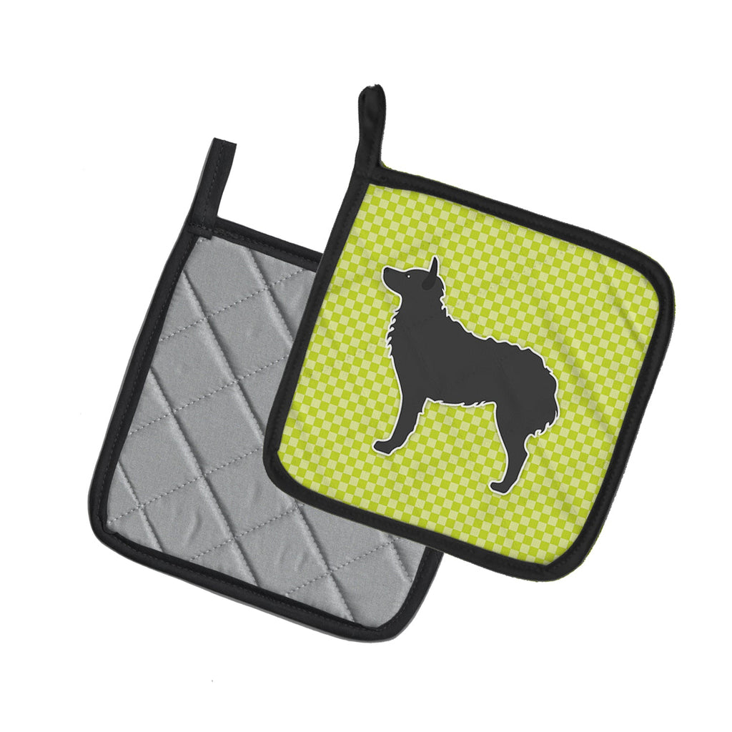 Croatian Sheepdog Checkerboard Green Pot Holder Set of 2 Heat Resistant Quilted Hot Pads 7.5 x 7.5 Inch, Insulated Kitchen Trivets for Cooking & Baking