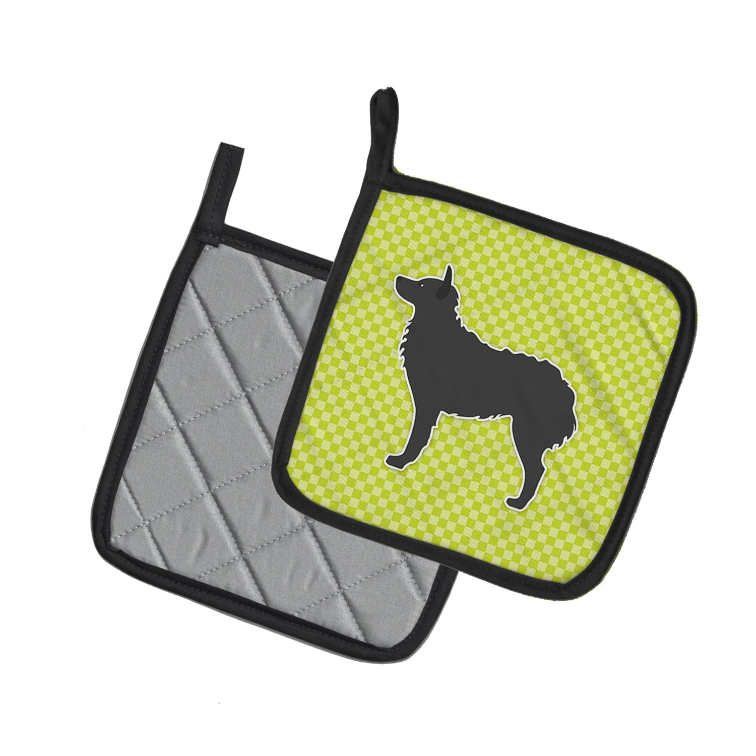 Croatian Sheepdog Checkerboard Green Pot Holder Set of 2 Heat Resistant Quilted Hot Pads 7.5 x 7.5 Inch, Insulated Kitchen Trivets for Cooking & Baking