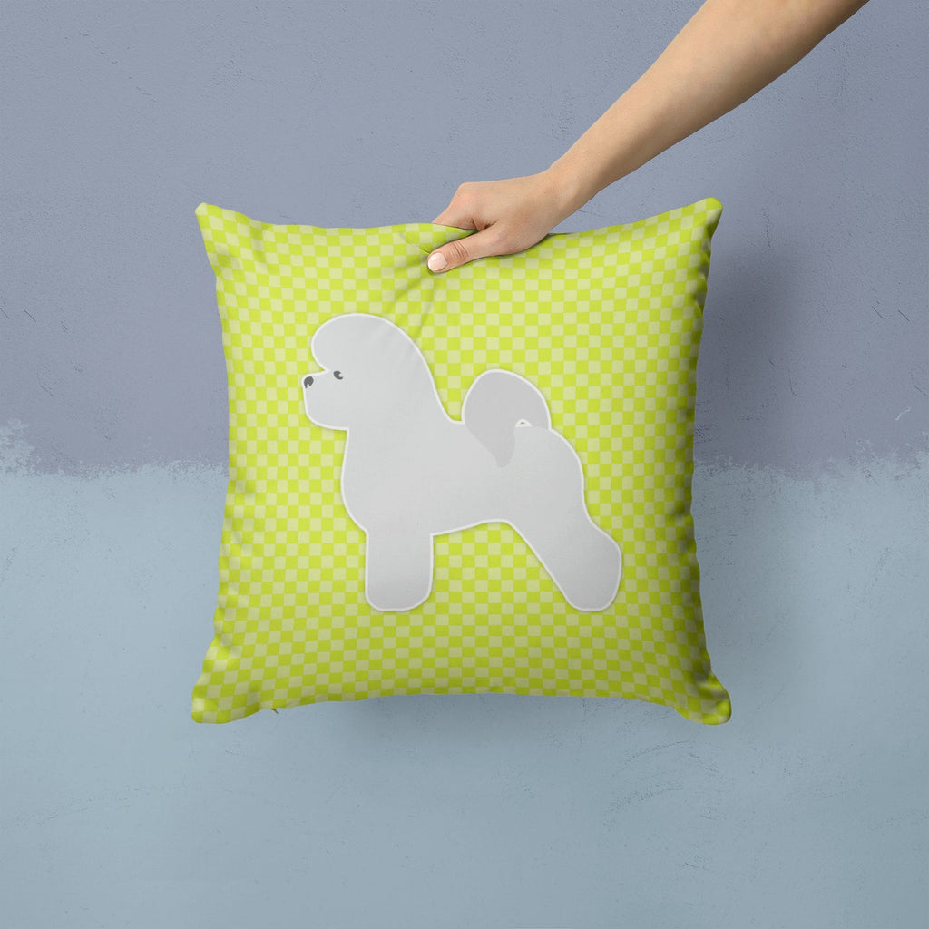 Bichon Frise Checkerboard Green Decorative Throw Pillow 14x14 Indoor Outdoor Accent Cushion, Fabric Cover with Insert for Sofa, Bed, Porch & Living Room