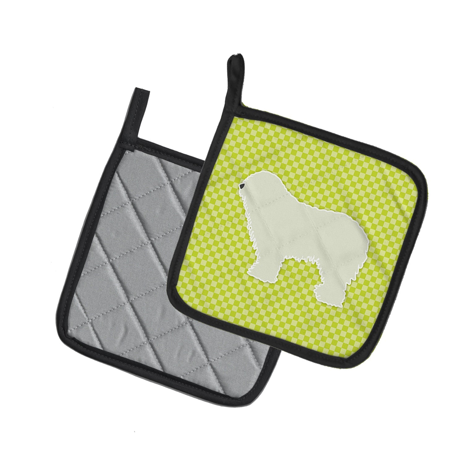 Komondor Checkerboard Green Pot Holder Set of 2 Heat Resistant Quilted Hot Pads 7.5 x 7.5 Inch, Insulated Kitchen Trivets for Cooking & Baking