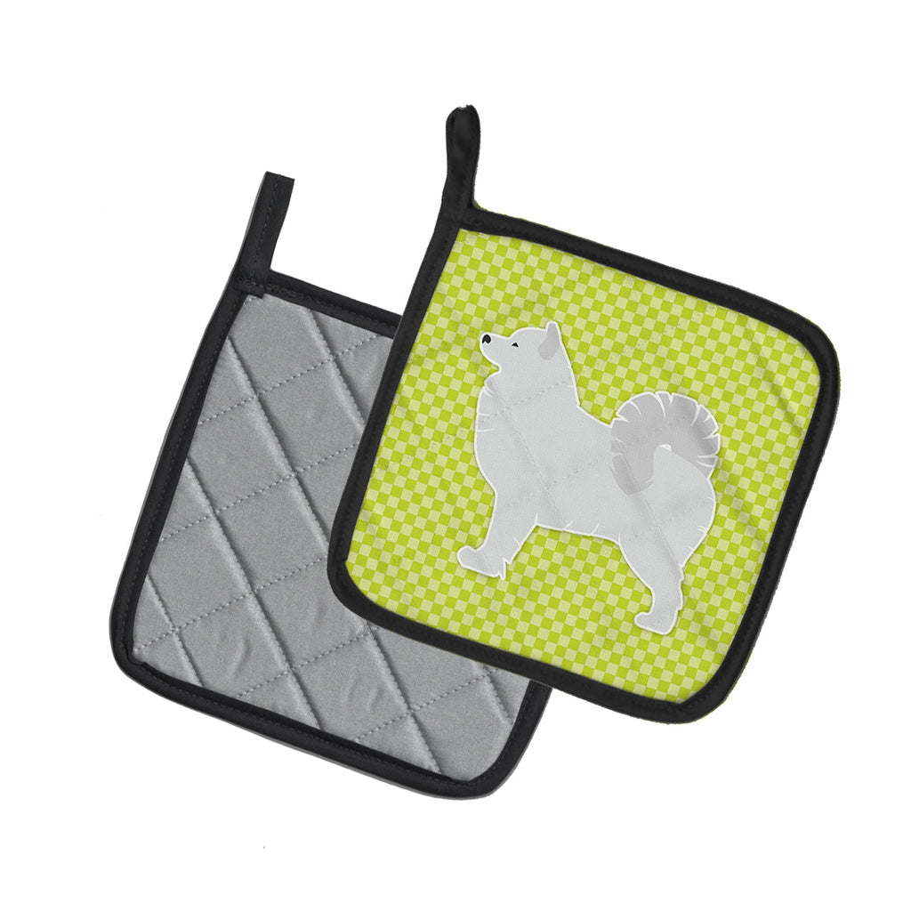 Samoyed Checkerboard Green Pot Holder Set of 2 Heat Resistant Quilted Hot Pads 7.5 x 7.5 Inch, Insulated Kitchen Trivets for Cooking & Baking