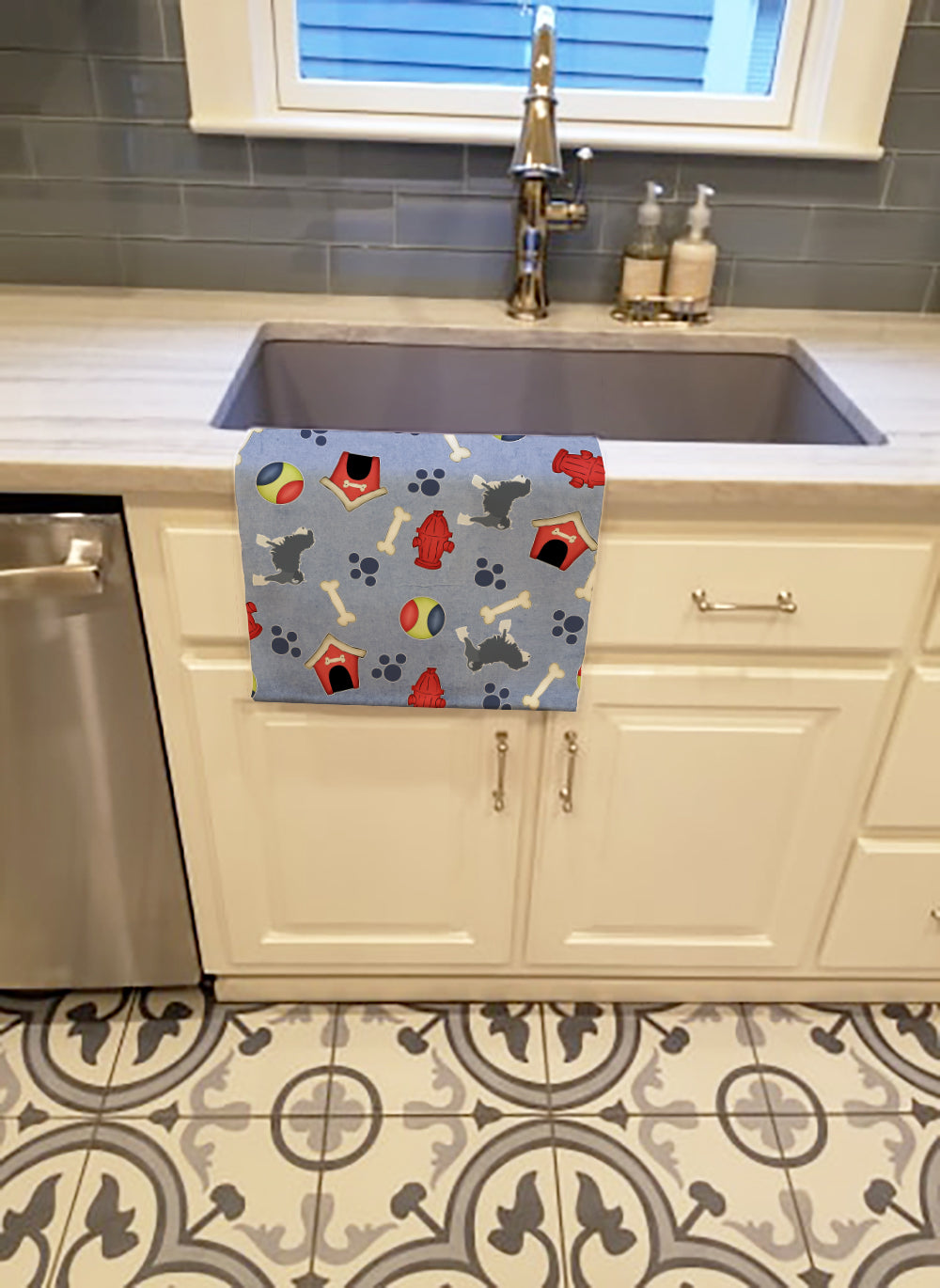 Lowchen Dog House Collection Kitchen Towel Velour Plush Front and Cotton Loop Back Machine Washable