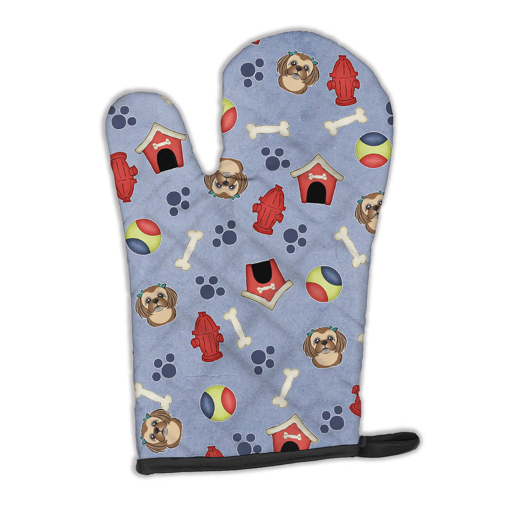 Dog House Collection Chocolate Brown Shih Tzu Oven Mitt Heat Resistant Thick Oven Mitt for Hot Pans and Oven, Kitchen Mitt Protect Hands, Cooking Baking Glove