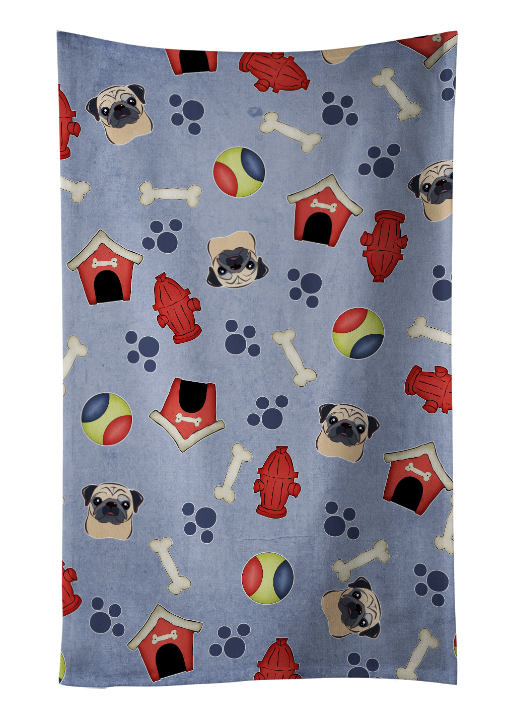 Dog House Collection Fawn Pug Kitchen Towel Velour Plush Front and Cotton Loop Back Machine Washable