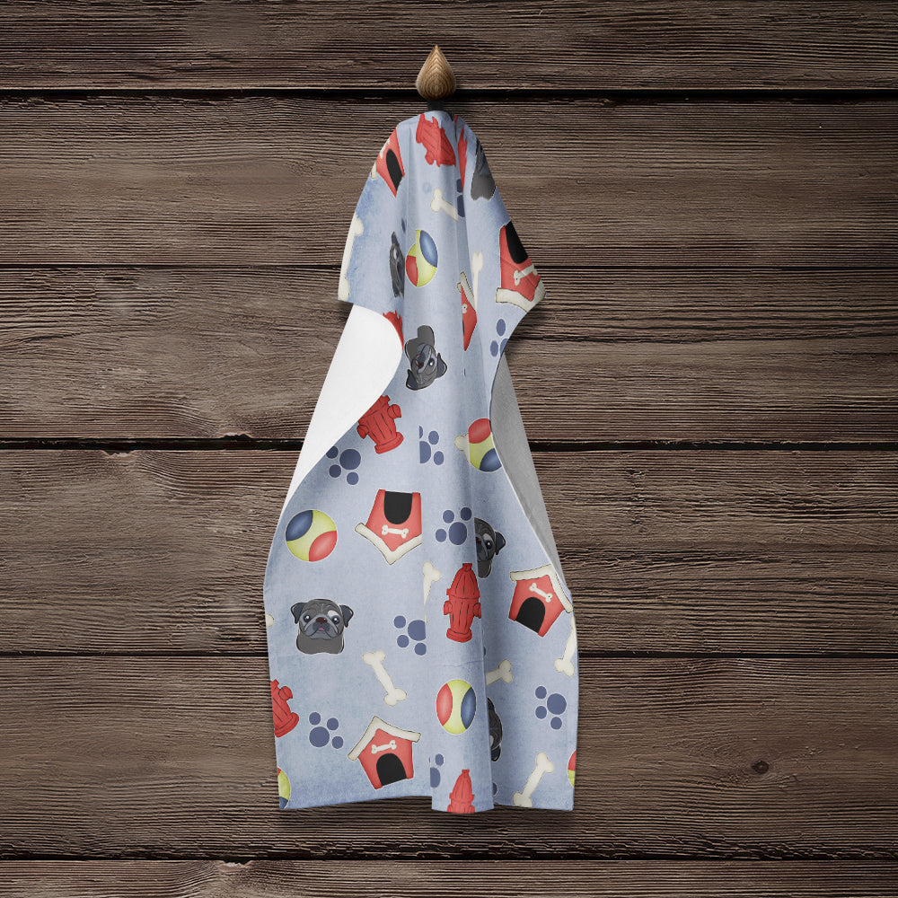 Dog House Collection Black Pug Kitchen Towel Velour Plush Front and Cotton Loop Back Machine Washable