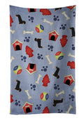 Dog House Collection Black Tan Dachshund Kitchen Towel Velour Plush Front and Cotton Loop Back Machine Washable