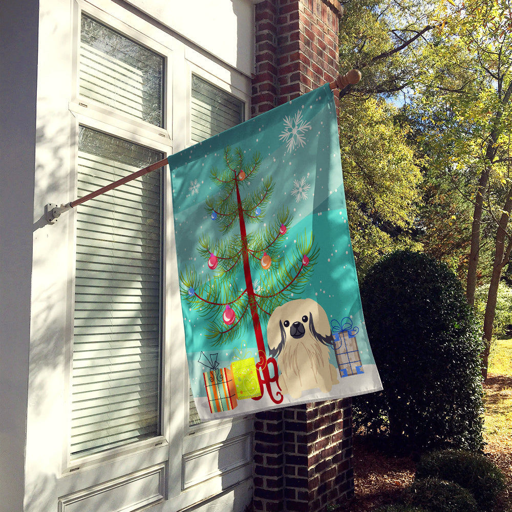 Merry Christmas Tree Pekingese Cream House Flag 28x40 Porch Sleeve Pole Decorative Outside Yard Banner Artwork Wall Hanging, Polyester