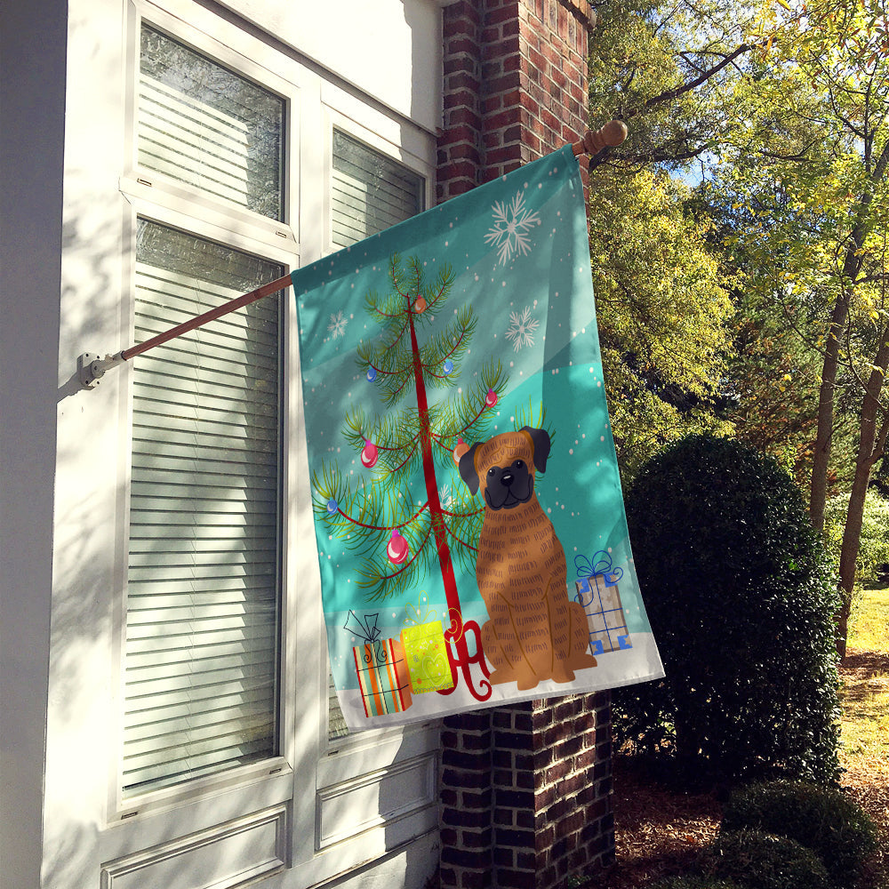 Merry Christmas Tree Brindle Boxer House Flag 28x40 Porch Sleeve Pole Decorative Outside Yard Banner Artwork Wall Hanging, Polyester