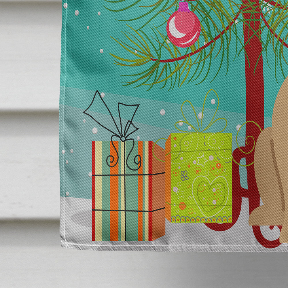 Merry Christmas Tree English Bulldog Fawn House Flag 28x40 Porch Sleeve Pole Decorative Outside Yard Banner Artwork Wall Hanging, Polyester