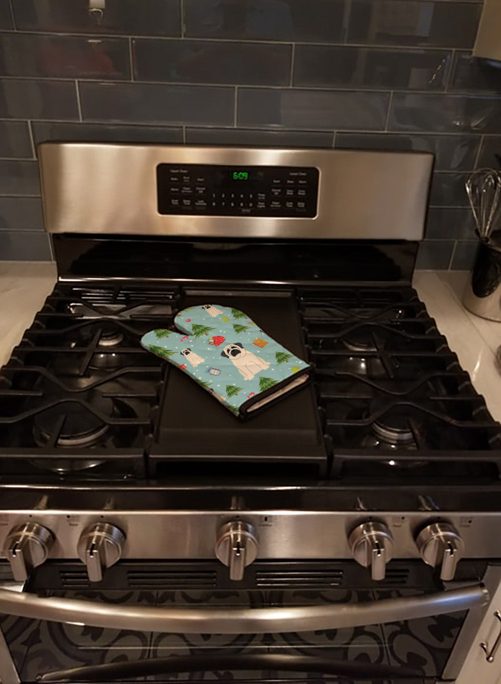 Christmas Mastiff White Oven Mitt Heat Resistant Thick Oven Mitt for Hot Pans and Oven, Kitchen Mitt Protect Hands, Cooking Baking Glove