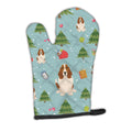 Christmas Basset Hound Oven Mitt Heat Resistant Thick Oven Mitt for Hot Pans and Oven, Kitchen Mitt Protect Hands, Cooking Baking Glove
