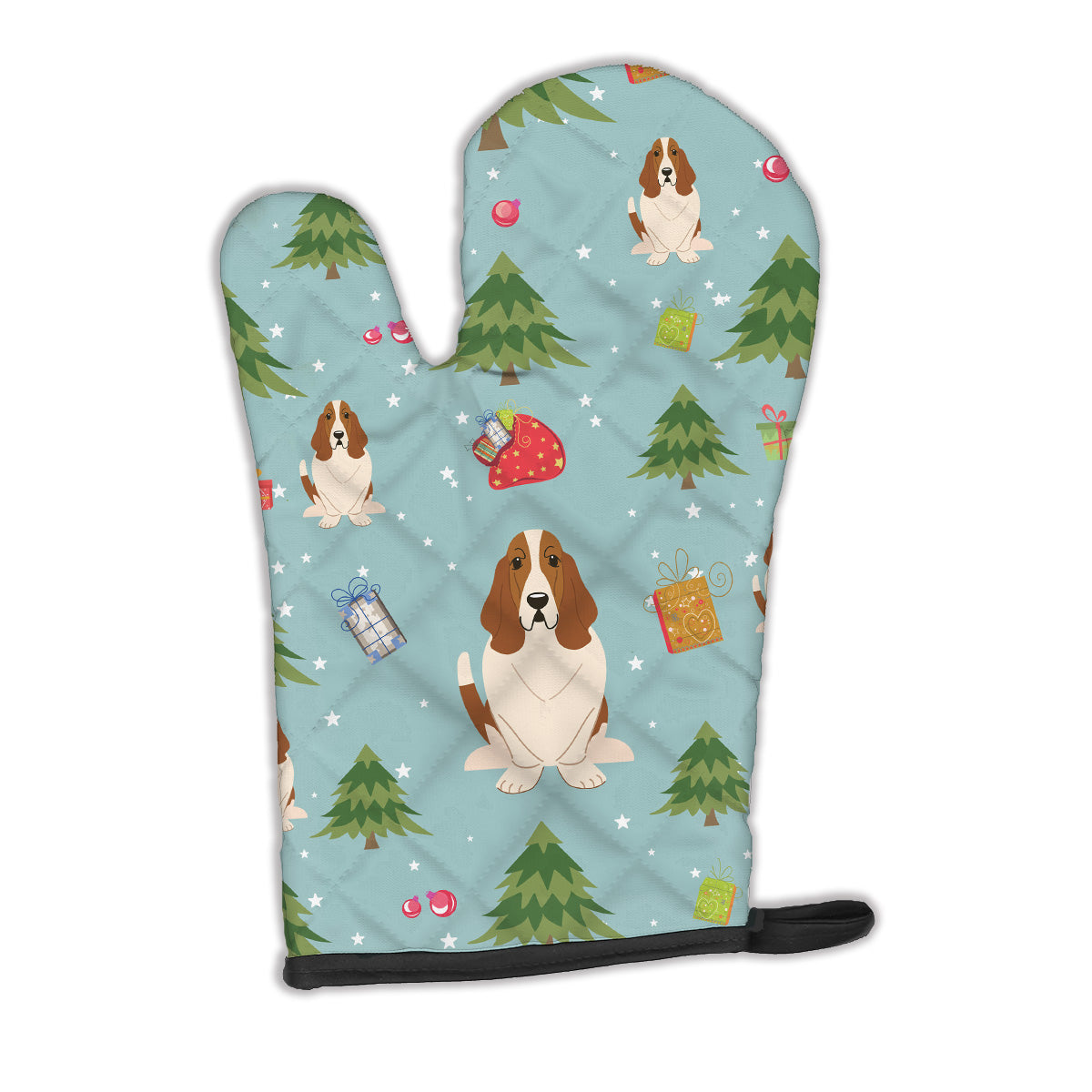 Christmas Basset Hound Oven Mitt Heat Resistant Thick Oven Mitt for Hot Pans and Oven, Kitchen Mitt Protect Hands, Cooking Baking Glove