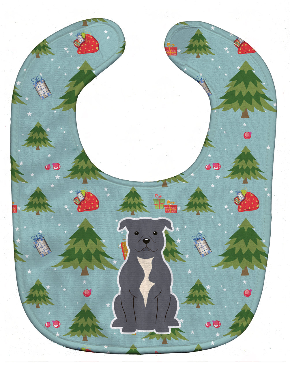 Christmas Staffordshire Bull Terrier Blue Baby Bib Easy-Clean Baby Bib Baby Feeding Accessory Baby Mealtime Essential, 10 x 13, Multicolor