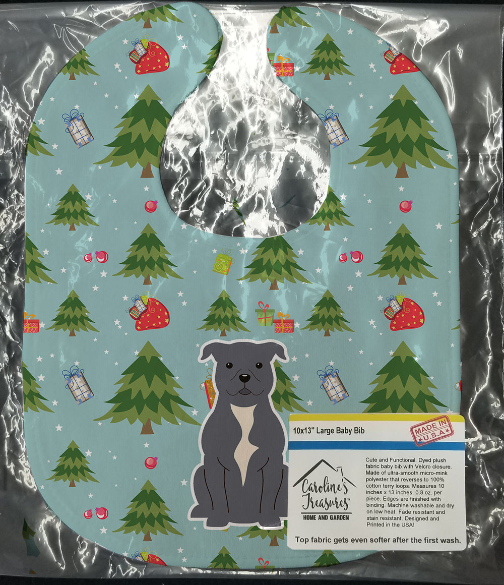 Christmas Staffordshire Bull Terrier Blue Baby Bib Easy-Clean Baby Bib Baby Feeding Accessory Baby Mealtime Essential, 10 x 13, Multicolor