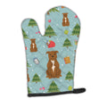 Christmas Staffordshire Bull Terrier Brown Oven Mitt Heat Resistant Thick Oven Mitt for Hot Pans and Oven, Kitchen Mitt Protect Hands, Cooking Baking Glove