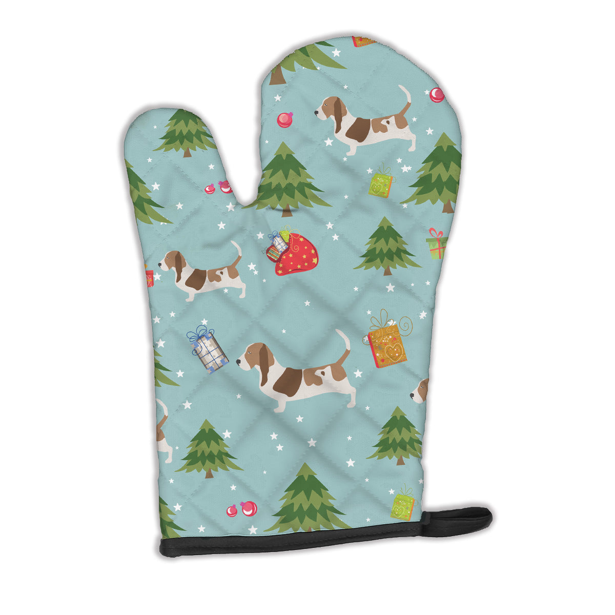 Christmas Basset Hound Oven Mitt Heat Resistant Thick Oven Mitt for Hot Pans and Oven, Kitchen Mitt Protect Hands, Cooking Baking Glove