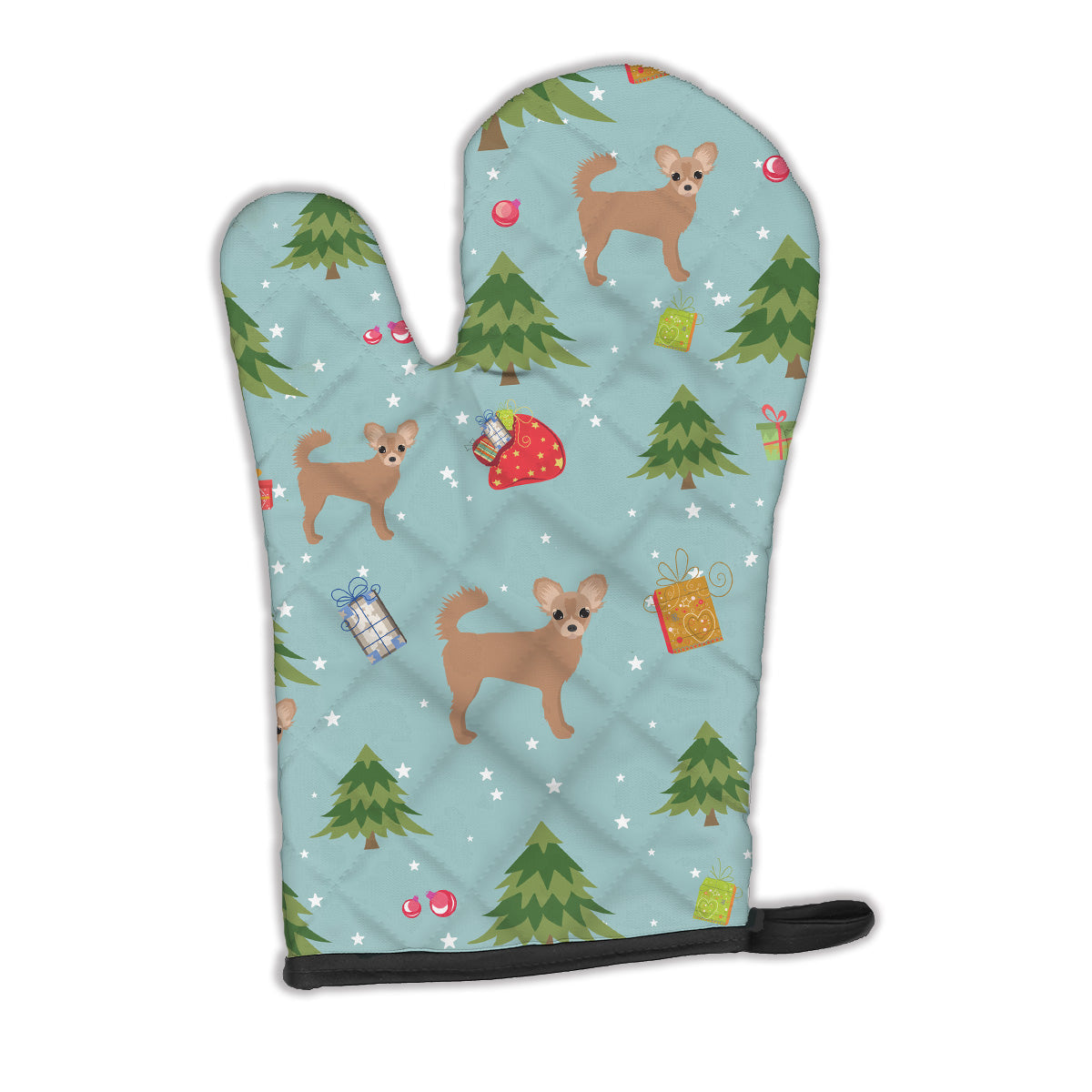Christmas Longhair Tan Chihuahua Oven Mitt Heat Resistant Thick Oven Mitt for Hot Pans and Oven, Kitchen Mitt Protect Hands, Cooking Baking Glove