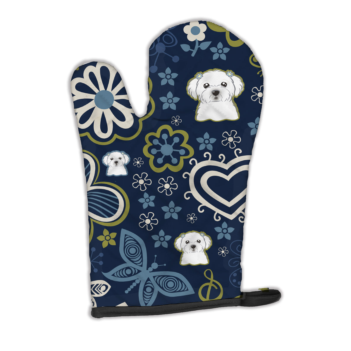Blue Flowers Maltese Oven Mitt Heat Resistant Thick Oven Mitt for Hot Pans and Oven, Kitchen Mitt Protect Hands, Cooking Baking Glove