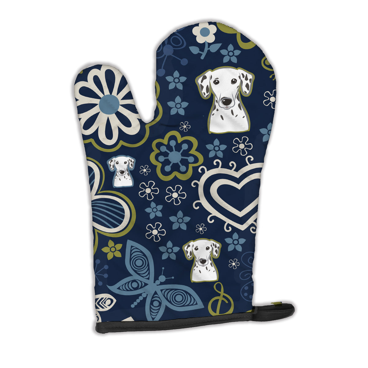 Blue Flowers Dalmatian Oven Mitt Heat Resistant Thick Oven Mitt for Hot Pans and Oven, Kitchen Mitt Protect Hands, Cooking Baking Glove