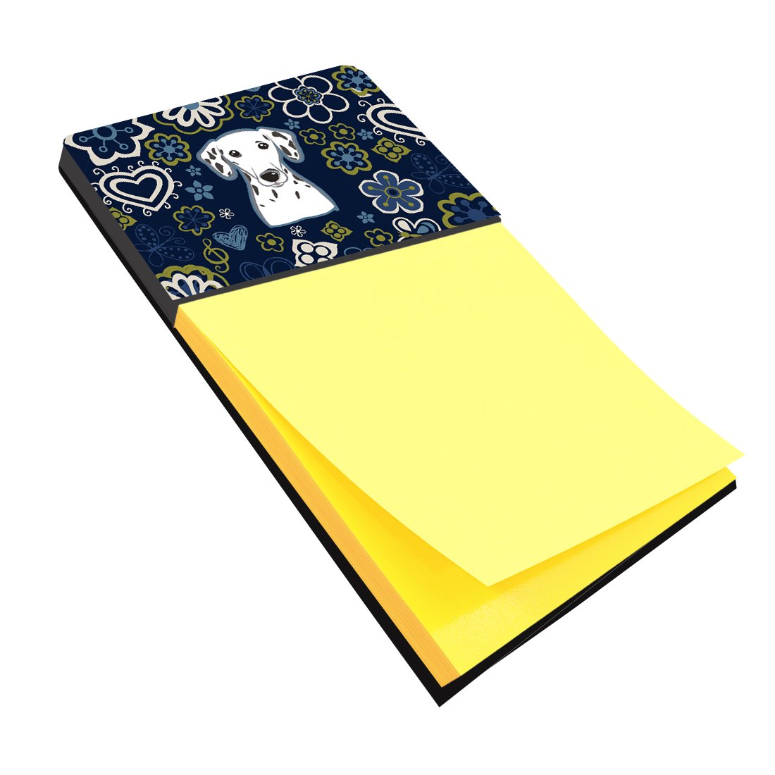 Blue Flowers Dalmatian Watercolor Sticky Note Holder Refillable Dispenser Desk Accessory 3x3 Pad Gift