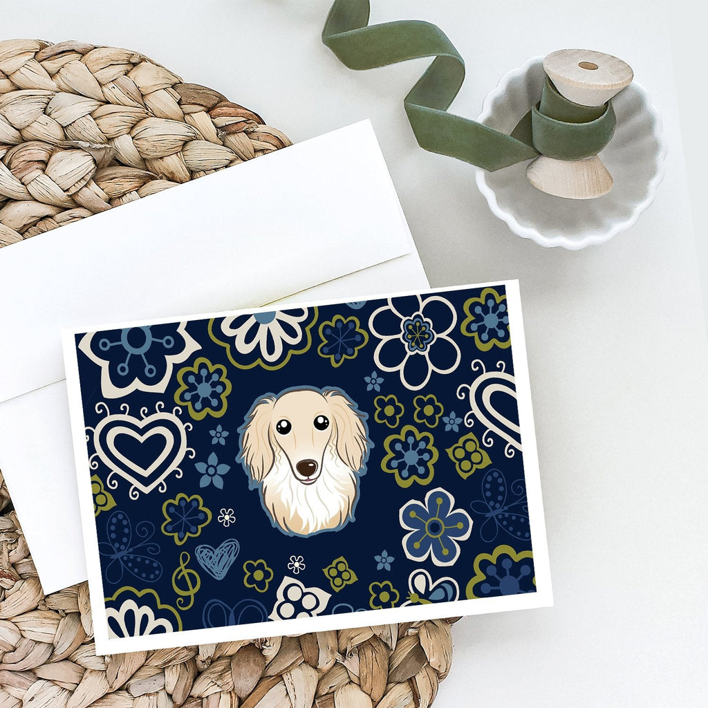 Blue Flowers Longhair Creme Dachshund Greeting Cards Pack of 8 Blank Cards with Envelopes Whimsical A7 Size 5x7