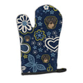 Blue Flowers Longhair Black and Tan Dachshund Oven Mitt Heat Resistant Thick Oven Mitt for Hot Pans and Oven, Kitchen Mitt Protect Hands, Cooking Baking Glove