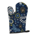 Blue Flowers Smooth Black and Tan Dachshund Oven Mitt Heat Resistant Thick Oven Mitt for Hot Pans and Oven, Kitchen Mitt Protect Hands, Cooking Baking Glove