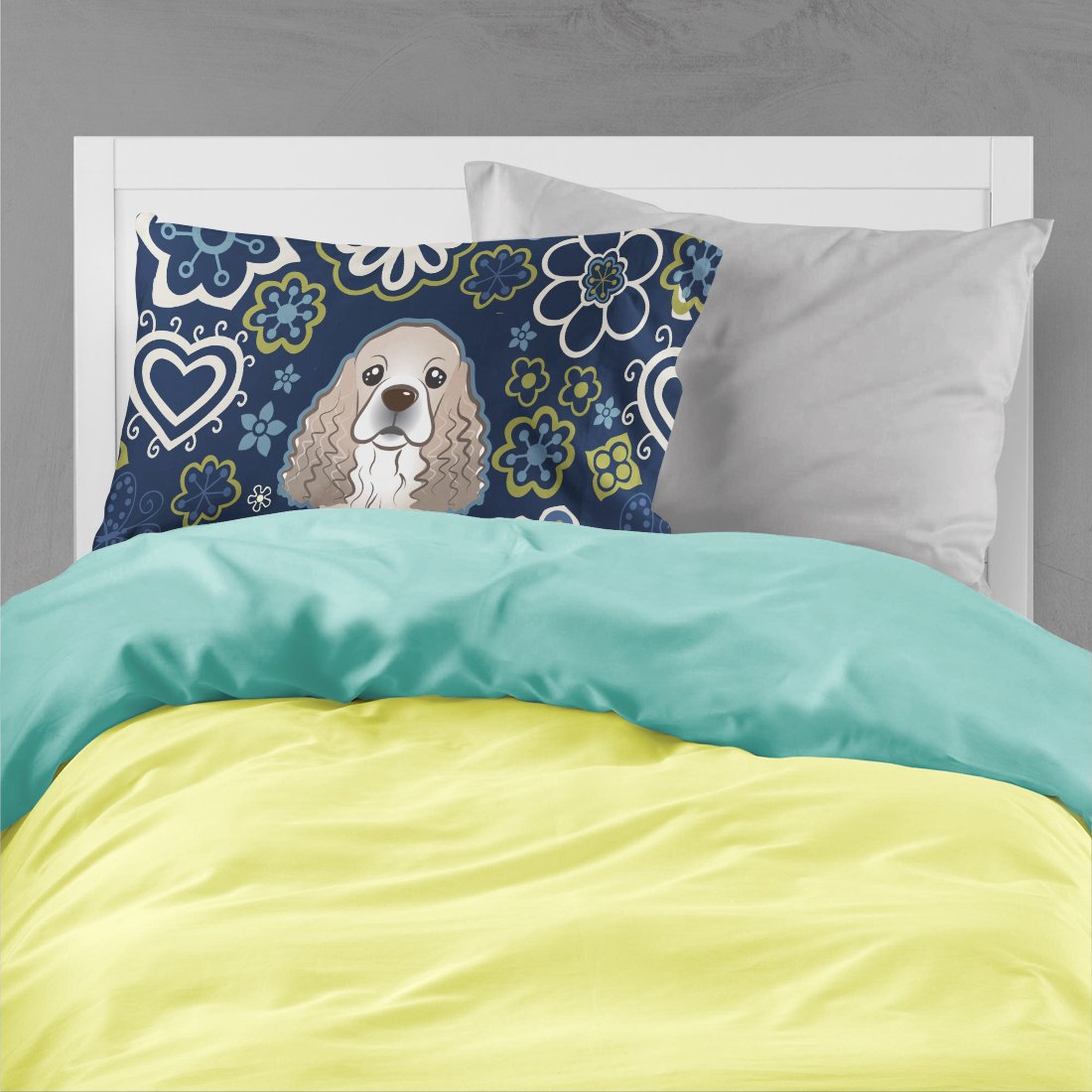 Blue Flowers Cocker Spaniel Standard Pillowcase Lightweight Super Soft Easy Care Decorative Artwork Pillowcase, Standard