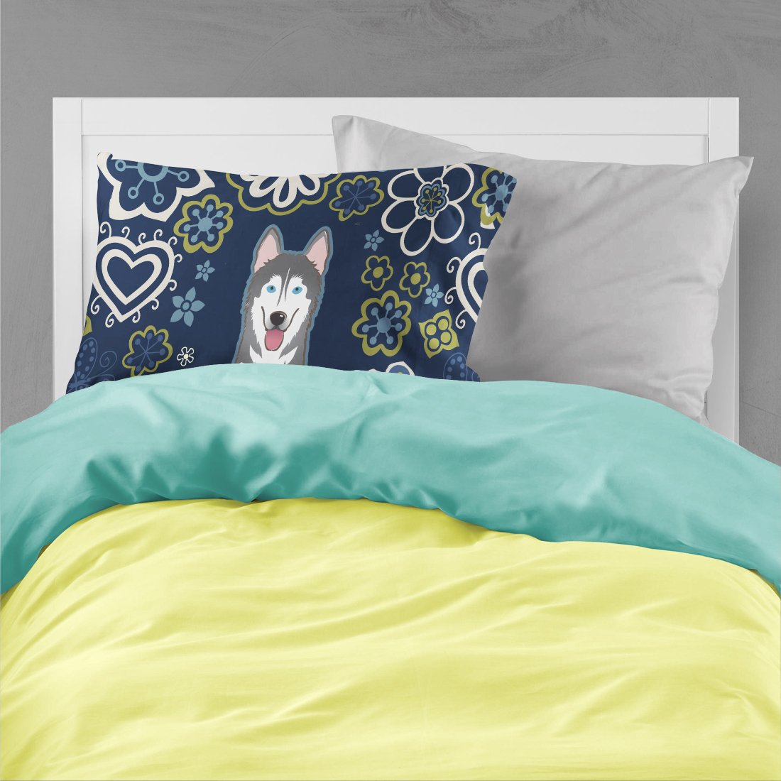 Blue Flowers Alaskan Malamute Standard Pillowcase Lightweight Super Soft Easy Care Decorative Artwork Pillowcase, Standard