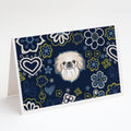 Blue Flowers Pekingese Greeting Cards Pack of 8 Blank Cards with Envelopes Whimsical A7 Size 5x7