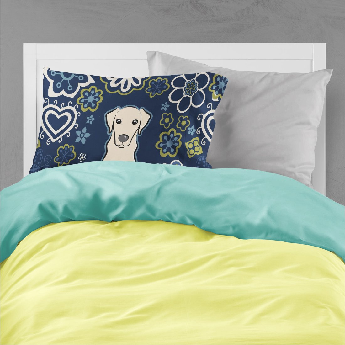 Blue Flowers Yellow Labrador Standard Pillowcase Lightweight Super Soft Easy Care Decorative Artwork Pillowcase, Standard