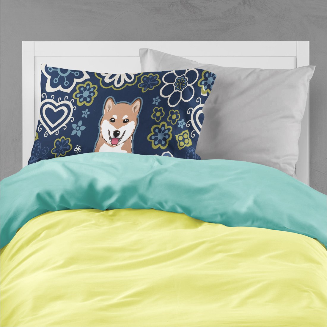 Blue Flowers Shiba Inu Standard Pillowcase Lightweight Super Soft Easy Care Decorative Artwork Pillowcase, Standard