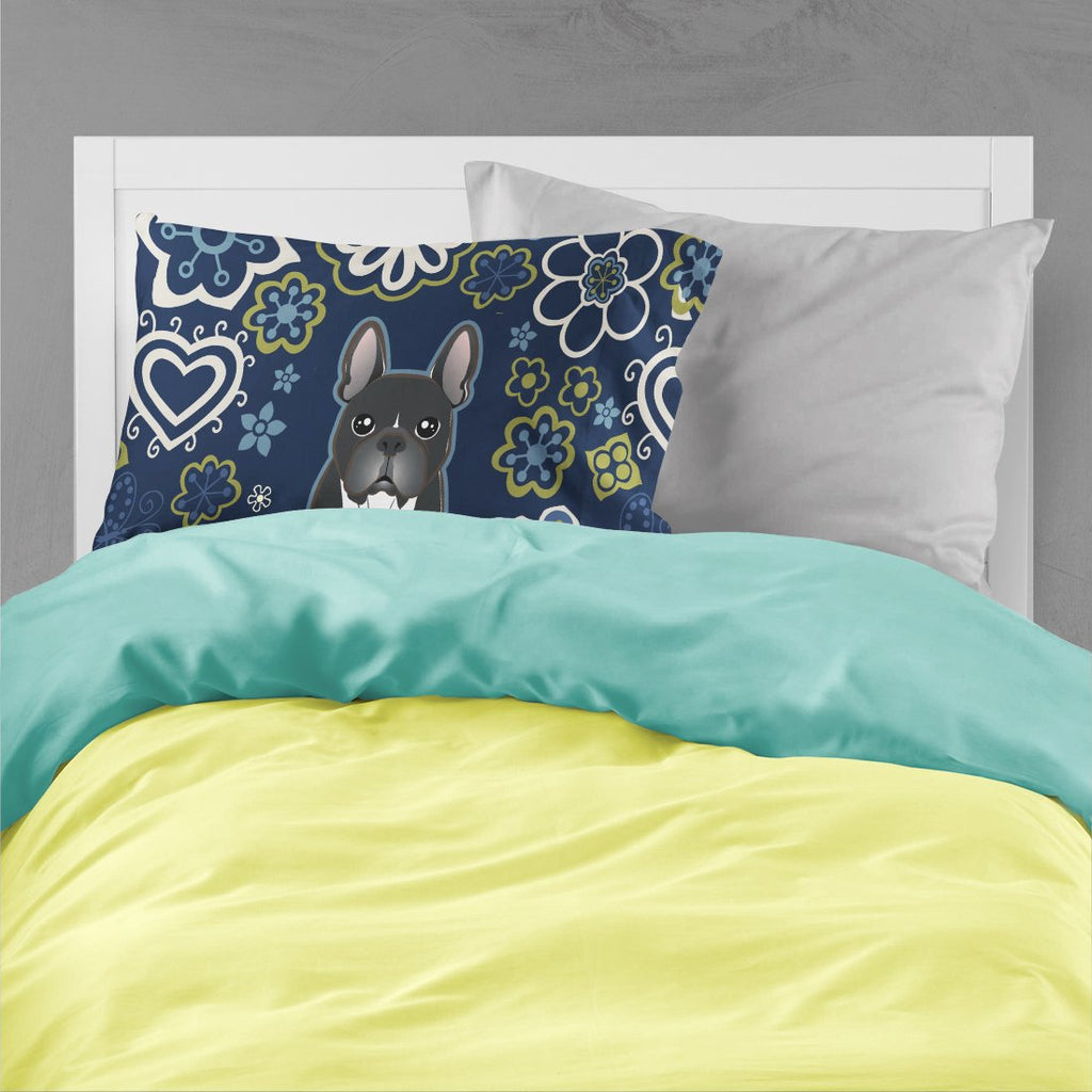 Blue Flowers French Bulldog Standard Pillowcase Lightweight Super Soft Easy Care Decorative Artwork Pillowcase, Standard