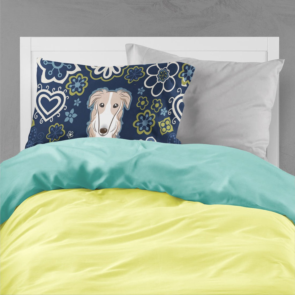 Blue Flowers Borzoi Standard Pillowcase Lightweight Super Soft Easy Care Decorative Artwork Pillowcase, Standard