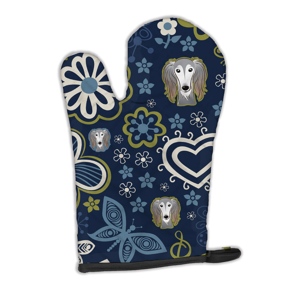 Blue Flowers Saluki Oven Mitt Heat Resistant Thick Oven Mitt for Hot Pans and Oven, Kitchen Mitt Protect Hands, Cooking Baking Glove