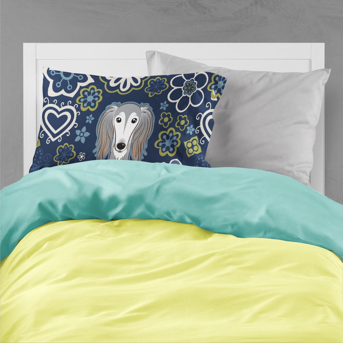 Blue Flowers Saluki Standard Pillowcase Lightweight Super Soft Easy Care Decorative Artwork Pillowcase, Standard