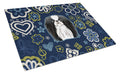 Blue Flowers Japanese Chin Cutting Board Tempered Glass Kitchen Cutting Surface, Heat Resistant Chopping, Non-Slip Feet, Food Prep & Serving