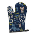 Blue Flowers Yorkie Puppy Oven Mitt Heat Resistant Thick Oven Mitt for Hot Pans and Oven, Kitchen Mitt Protect Hands, Cooking Baking Glove