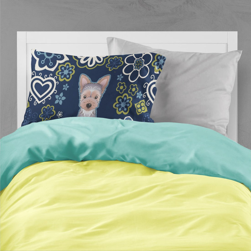 Blue Flowers Yorkie Puppy Standard Pillowcase Lightweight Super Soft Easy Care Decorative Artwork Pillowcase, Standard